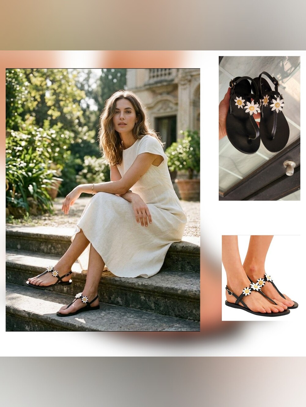 Ancient Greek Sandals Fabrizio Viti Sylvie Daisy Leather Sandals Black